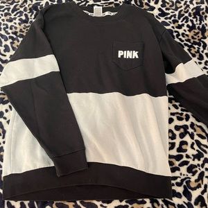PINK Crew Neck Sweatshirt - black and white